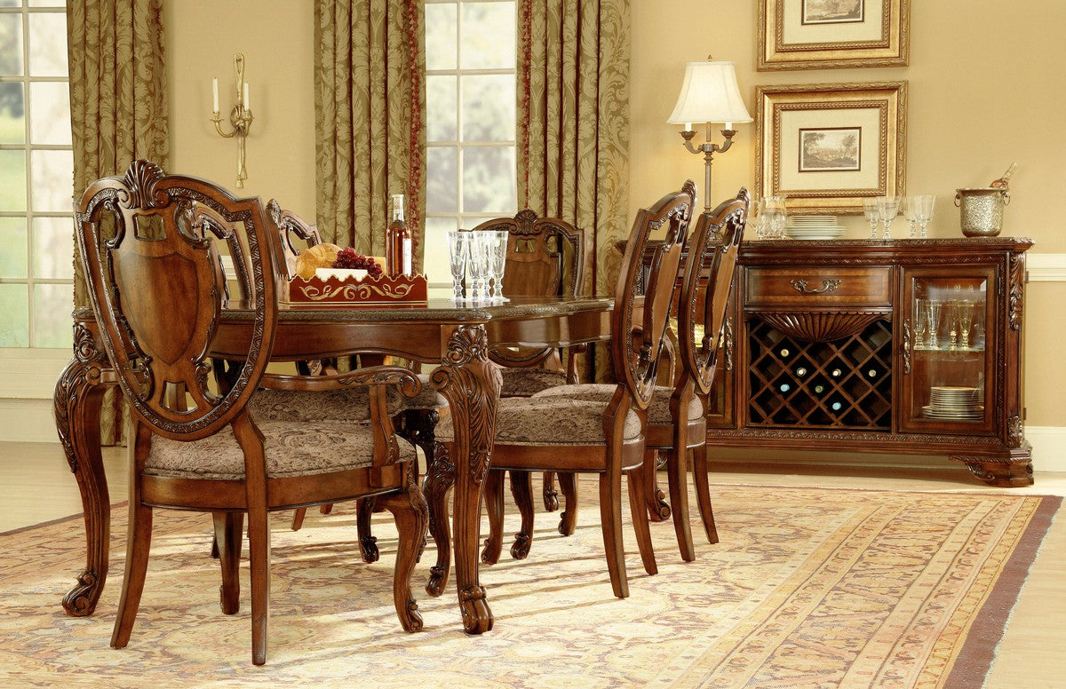 Old World 8pc Dining Rect Table Set with China Cabinet - Brown