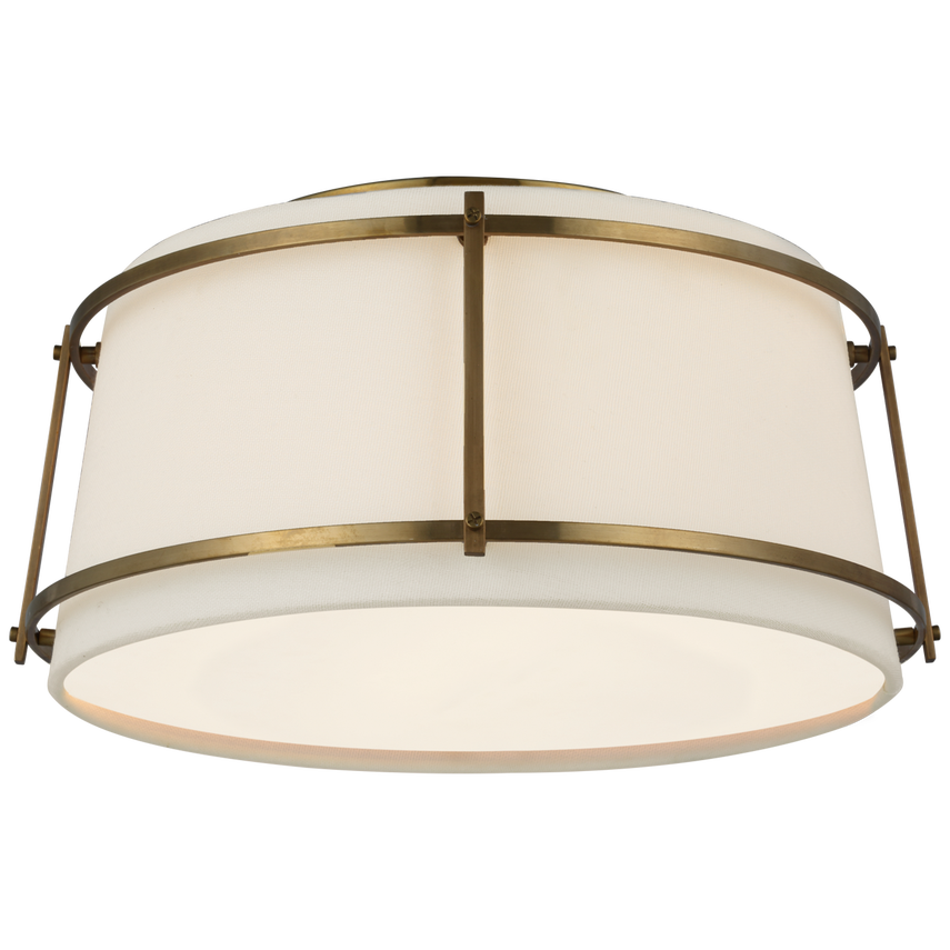 Callme Small Flush Mount-Visual Comfort-VISUAL-S 4685HAB-L/FA-Flush MountsHand-Rubbed Antique Brass/Linen Shade and Frosted Acrylic Diffuser-2-France and Son