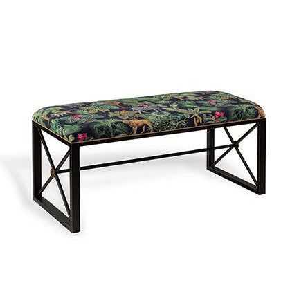 Medallion Bench with Le Tigre Fabric-Port 68-PORT-AFBS-222-35-BenchesBlack Double Bench With Safari Black-4-France and Son