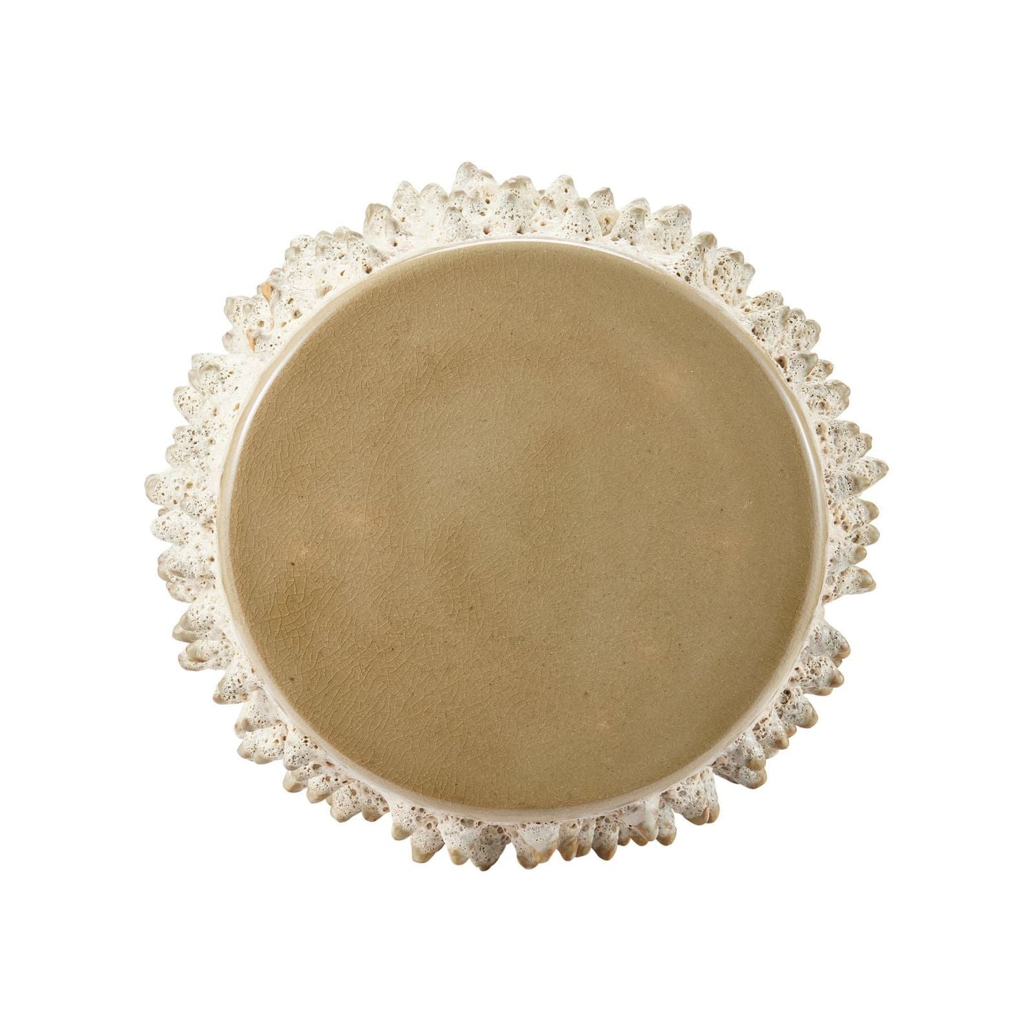 Additional view of Relic Sand Accent Table, featuring textured moss glaze, ceramic, and a flat circular top surface.