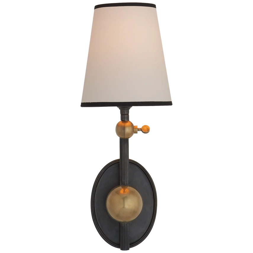 Alana Pivoting Sconce-Visual Comfort-VISUAL-TOB 2081BZ/HAB-NP/BT-Outdoor Wall SconcesBronze with Antique Brass-Natural Paper Shade with Black Tape-2-France and Son