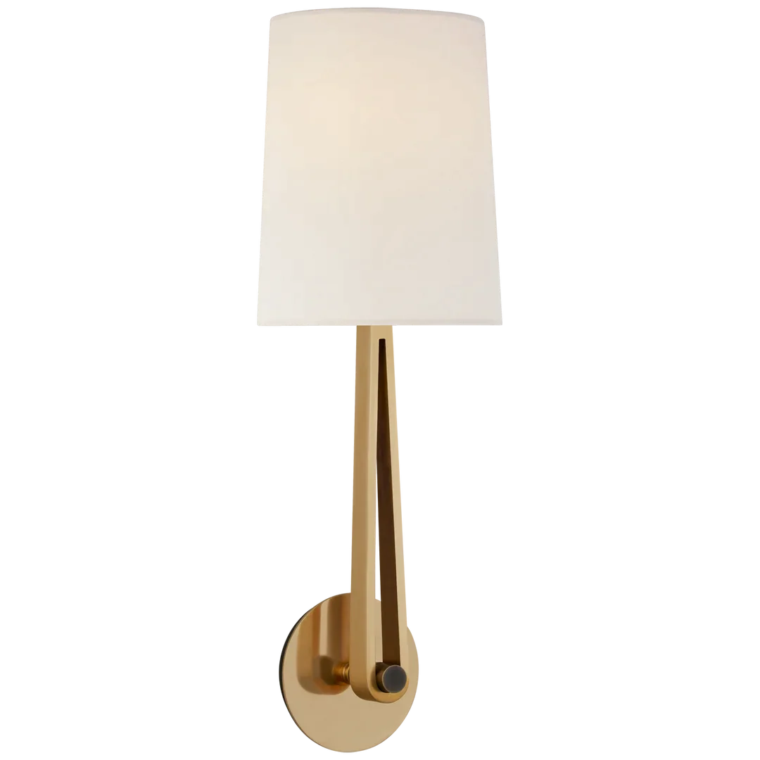 Alphine Large Convertible Sconce-Visual Comfort-VISUAL-TOB 2512HAB/BZ-L-Wall LightingHand-Rubbed Antique Brass and Bronze-Linen Shade-1-France and Son