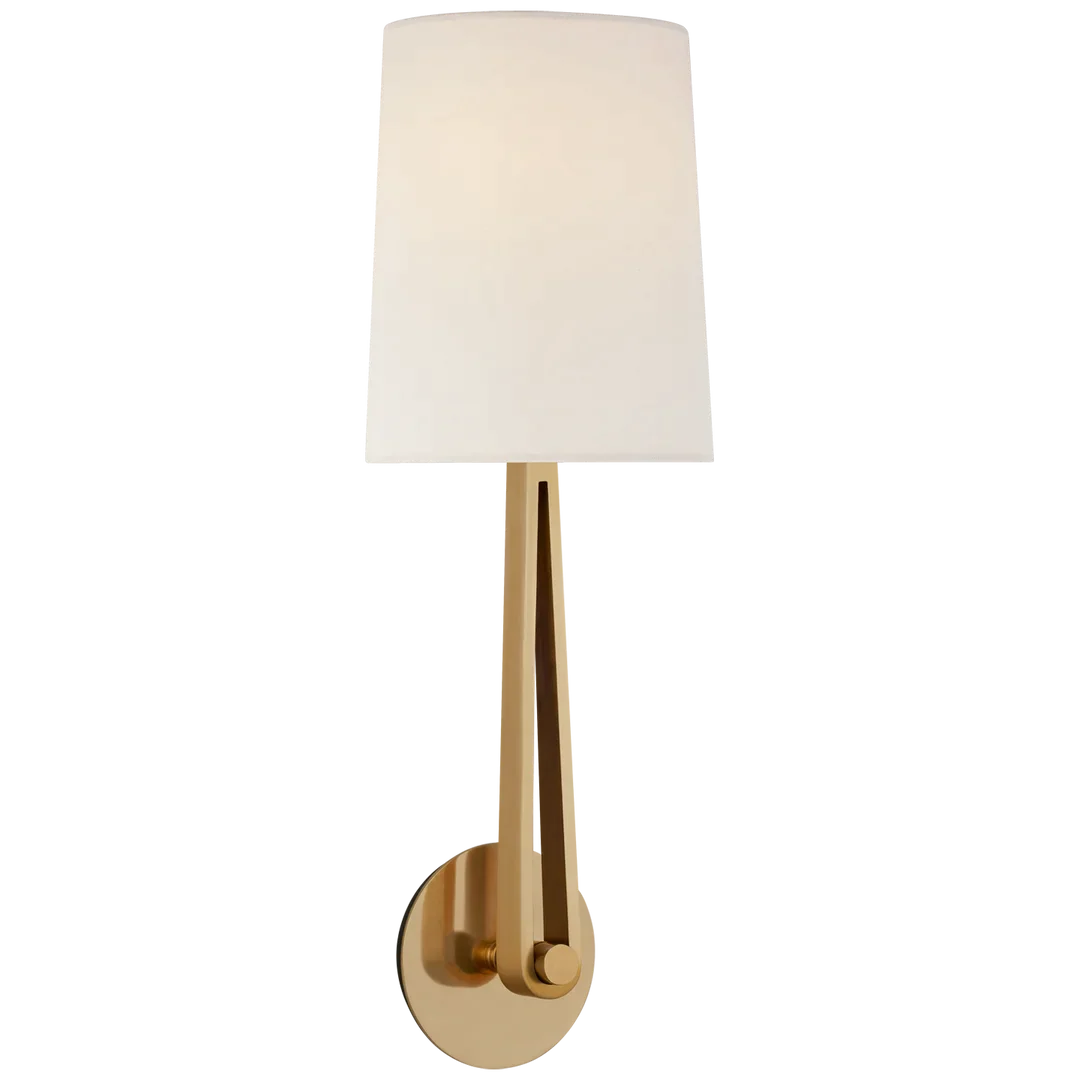 Alphine Large Convertible Sconce-Visual Comfort-VISUAL-TOB 2512HAB-L-Wall LightingHand-Rubbed Antique Brass-Linen Shade-2-France and Son