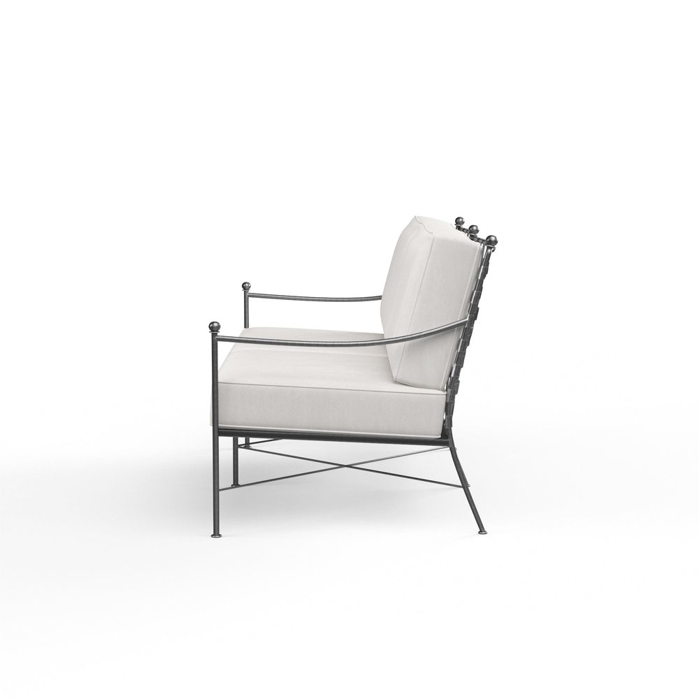 Additional view of Provence Loveseat in Canvas Flax w/ Self Welt in off-white and dark grey.