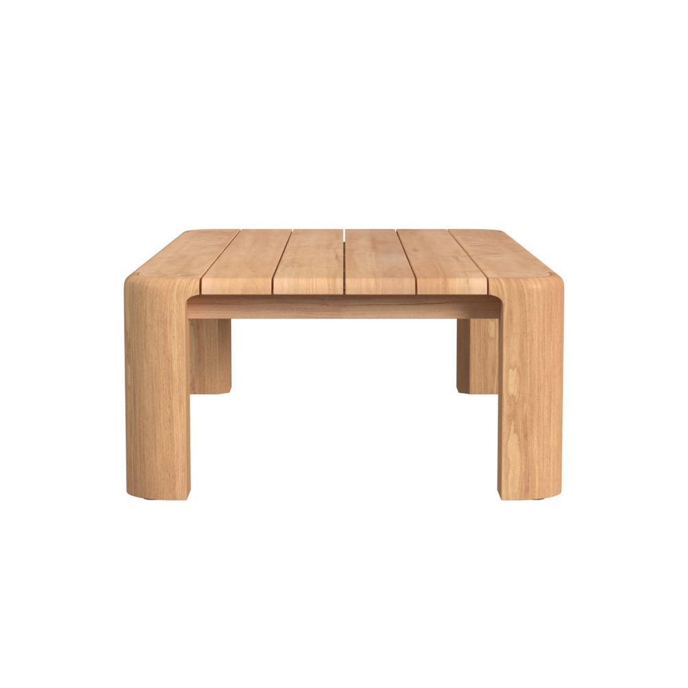 Additional view of Natural Teak Outdoor Coffee Table, featuring teak wood and slatted tabletop for drainage.