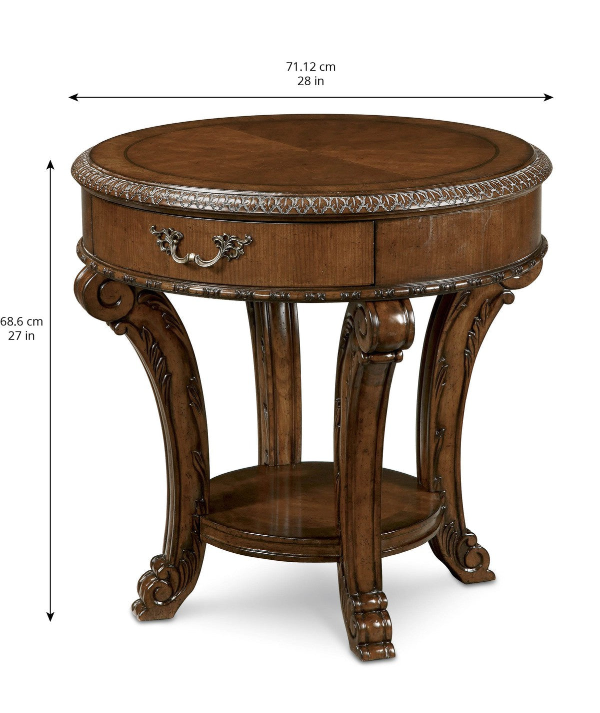 Old World Round End Table - Brown