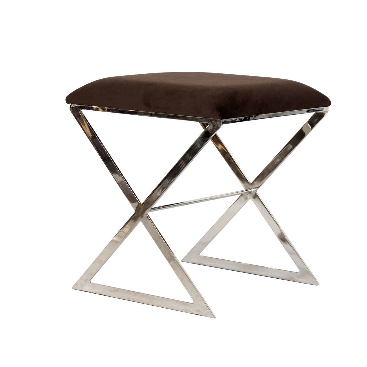 X Side Stool-Worlds Away-WORLD-X SIDE NU-Stools & OttomansNickel-Brown Velvet-6-France and Son