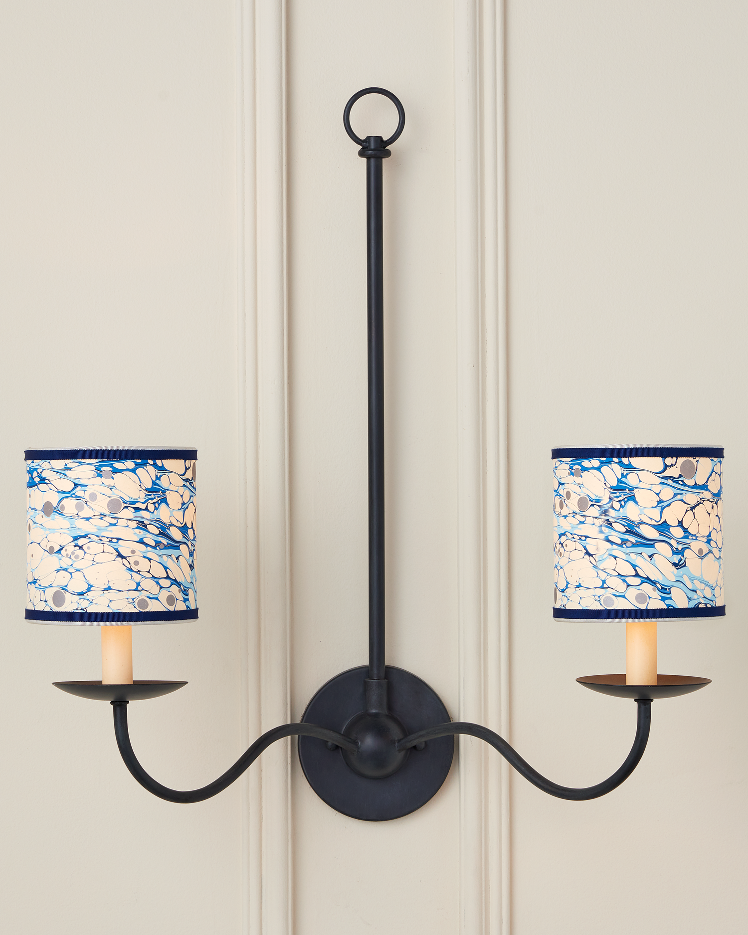 Marble Blue Lace Paper Drum Chandelier Shade