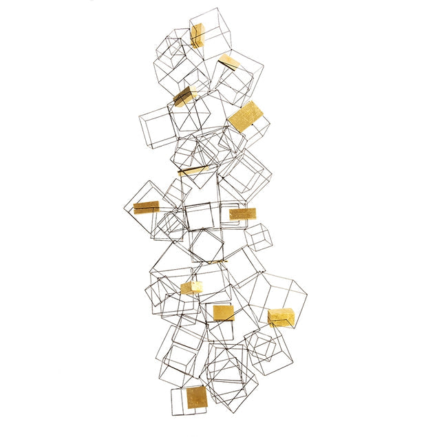 Wire Cube Sculpture W/Gold Leaf Wood Blocks - 16"-Gold Leaf Design Group-GOLDL-ART8236-Decor-1-France and Son