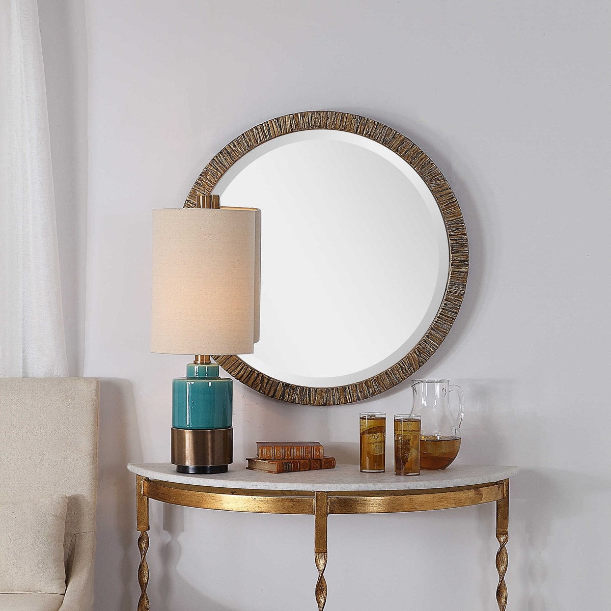 Wayde Round Mirror - Gold-Uttermost-UTTM-09459-Mirrors-3-France and Son