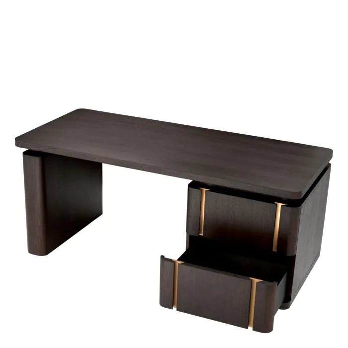 Desk Modesto mocha oak veneer-Eichholtz-EICHHOLTZ-117189-DesksMocha oak veneer - brushed brass finish-3-France and Son