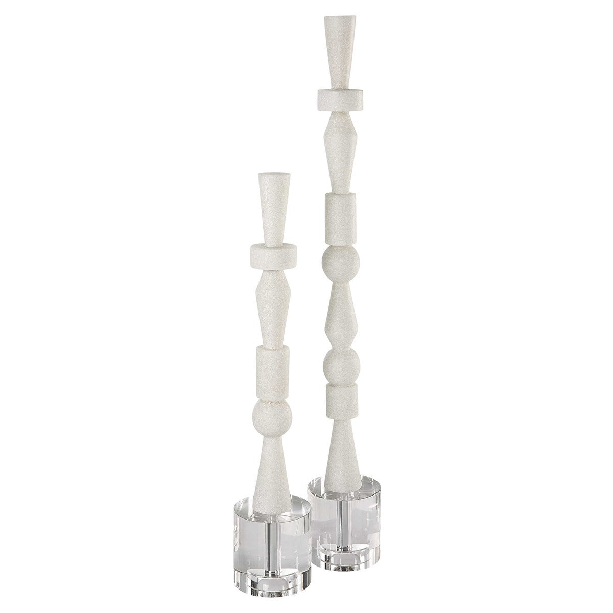 Uttermost Norte White Stone Sculptures, Set/2-Uttermost-UTTM-18102-Candle Holders-2-France and Son