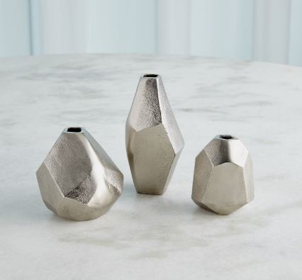 S/3 Geo Vases-Global Views-GVSA-7.91530-VasesAntique Nickel-3-France and Son