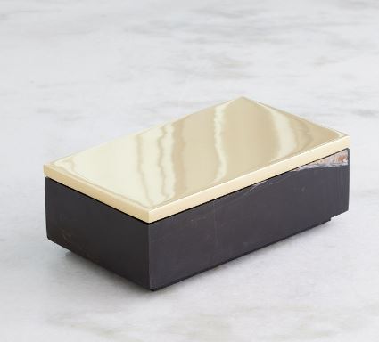 Cosmopolitan Box-Polished Brass/Black Marble-Global Views-GVSA-7.91634-Baskets & BoxesRectangle-2-France and Son