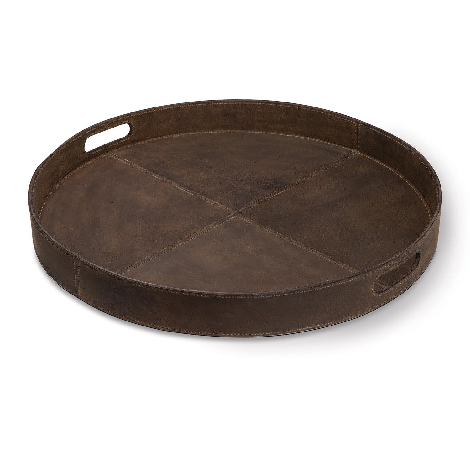 Derby Round Leather Tray-Regina Andrew Design-RAD-20-1582BRN-TraysBrown-3-France and Son