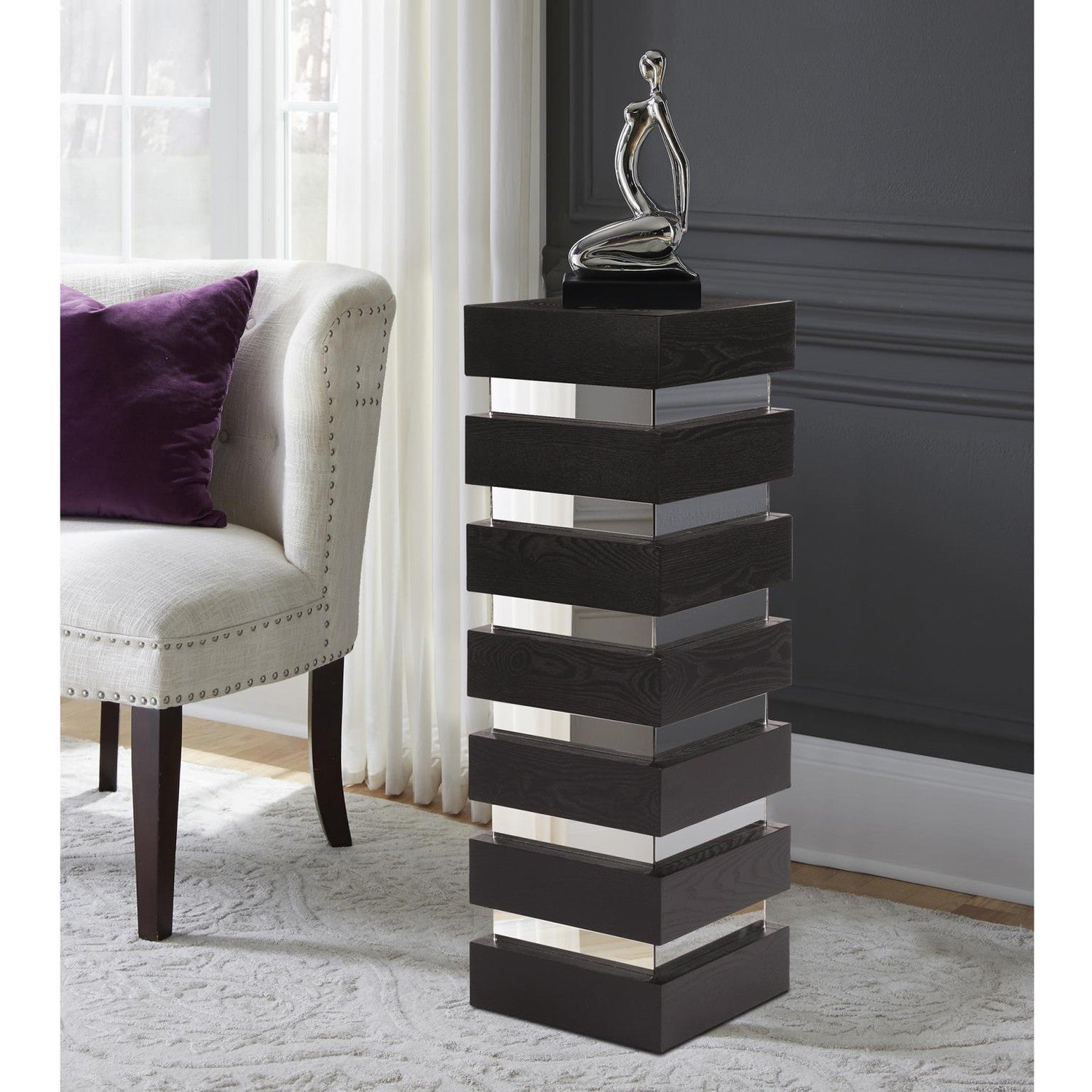 Stepped Black Wood Veneer Pedestal with Mirror - Tall-The Howard Elliott Collection-HOWARD-37125-Decor-2-France and Son