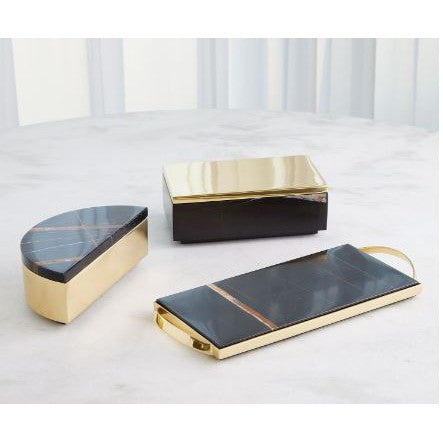 Cosmopolitan Box-Polished Brass/Black Marble-Global Views-GVSA-7.91634-Baskets & BoxesRectangle-1-France and Son