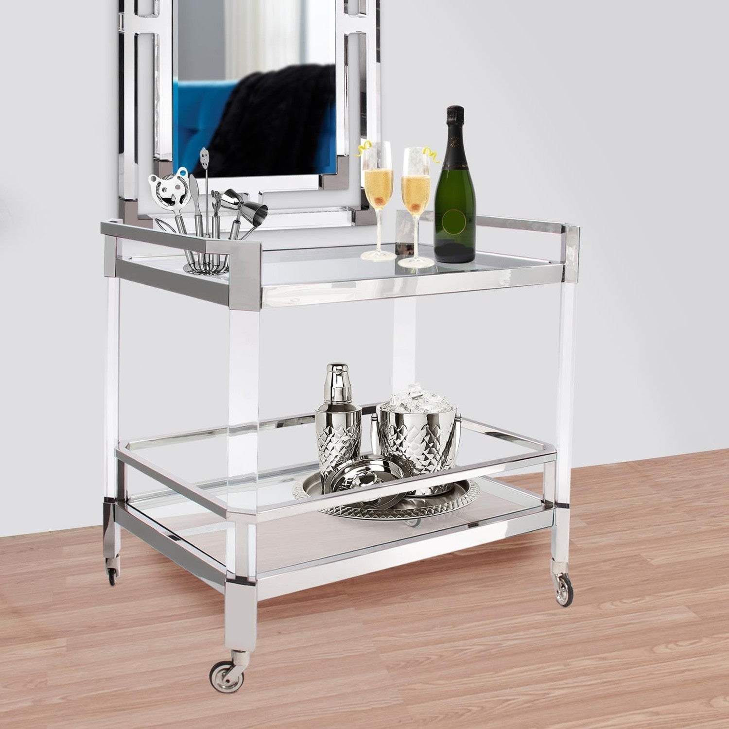 Stainless Steel and Acrylic Bar Cart-The Howard Elliott Collection-HOWARD-58025-Bar Storage-2-France and Son