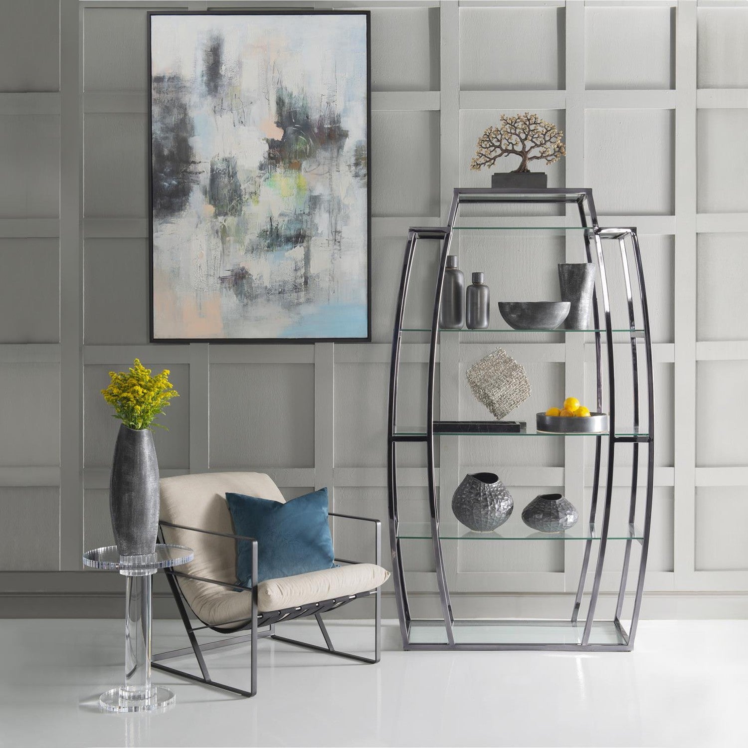 Black Nickel Stainless Steel Etagere-The Howard Elliott Collection-HOWARD-58039-Bookcases & Cabinets-2-France and Son