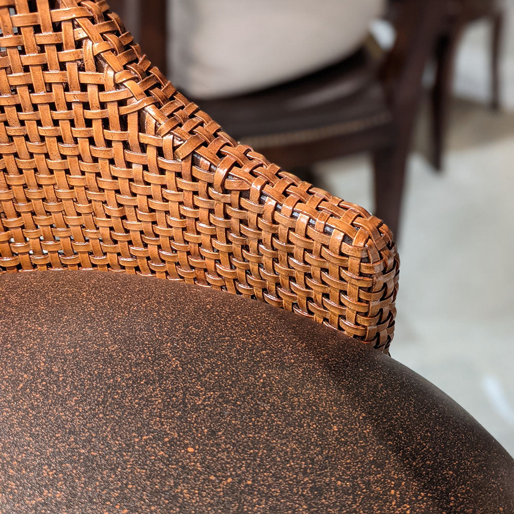 Woven Leather Stool - Non-memory Swivel Mechanism-Woodbridge Furniture-WOODB-7185-03-Stools & OttomansBar-3-France and Son