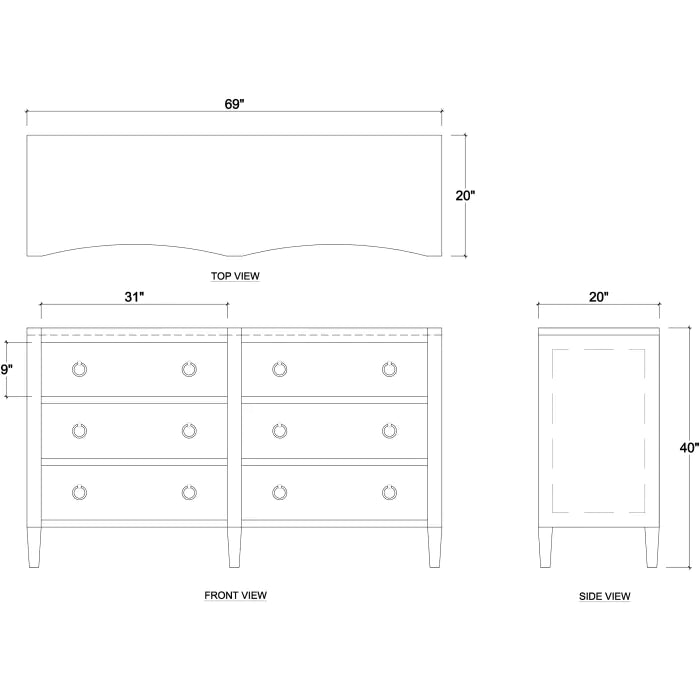 Mornington Linen Wrapped 6 Drawer Dresser-Bramble-BRAM-76585FPBE-Dressers-7-France and Son