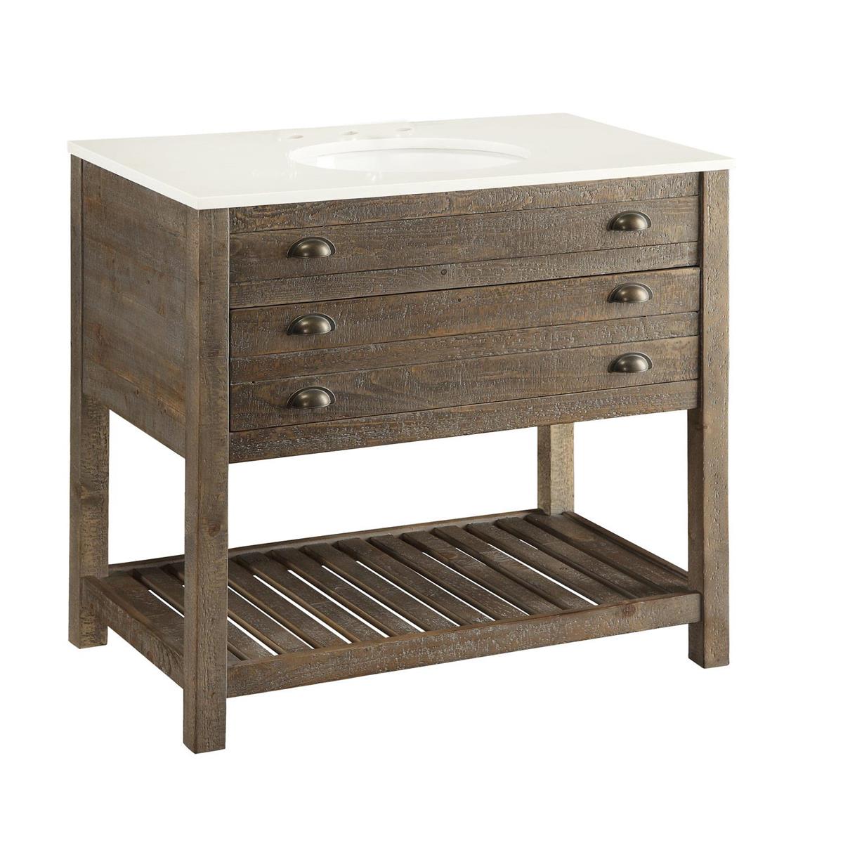 "Cream Colored Speckled Cultured Marble Topped One Drawer Vanity Sink"-Coast2Coast Home-C2CA-78626-Bathroom Vanity-1-France and Son