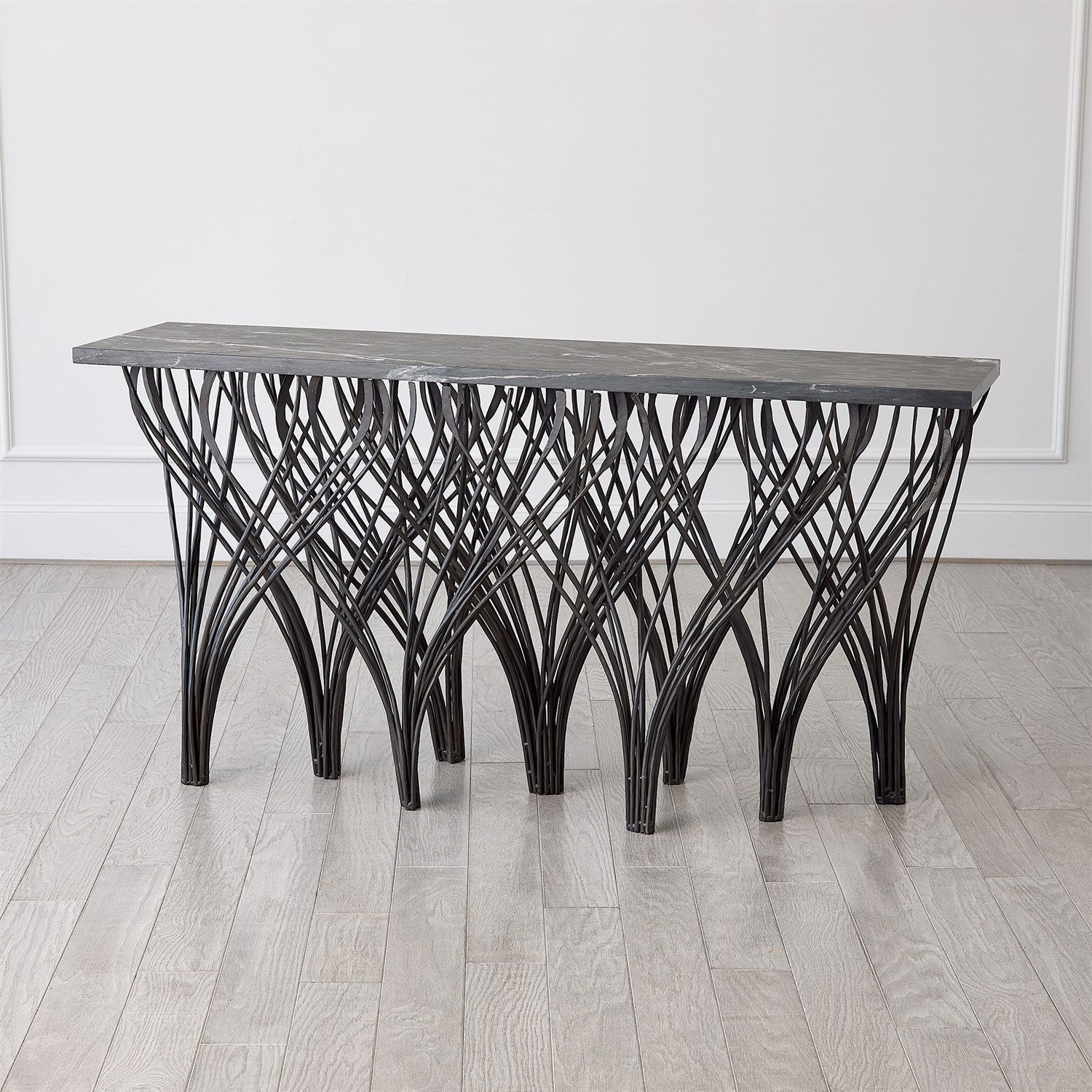 Vector Console - Natural Iron w/Black Marine Leather Marble-Global Views-GVSA-7.91657-Console Tables-4-France and Son