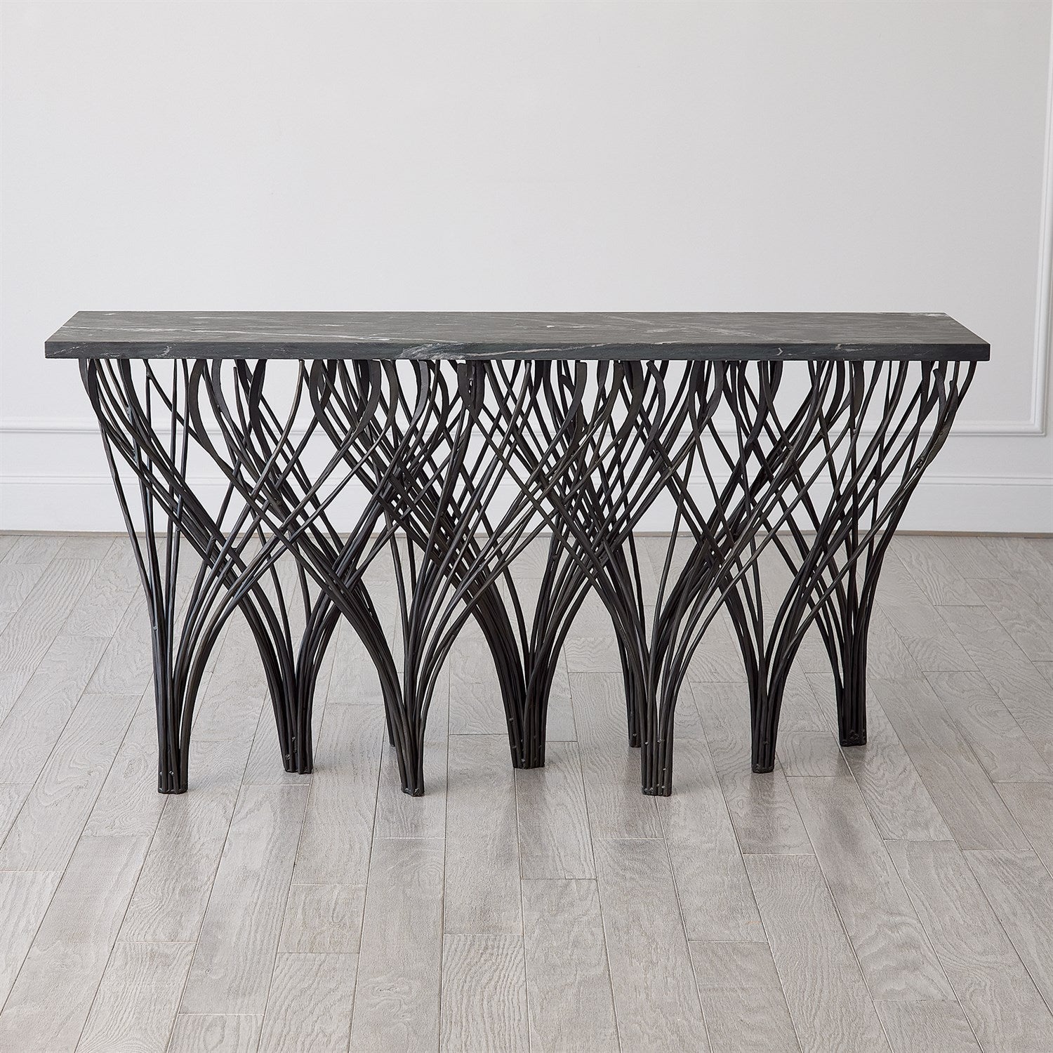 Vector Console - Natural Iron w/Black Marine Leather Marble-Global Views-GVSA-7.91657-Console Tables-3-France and Son