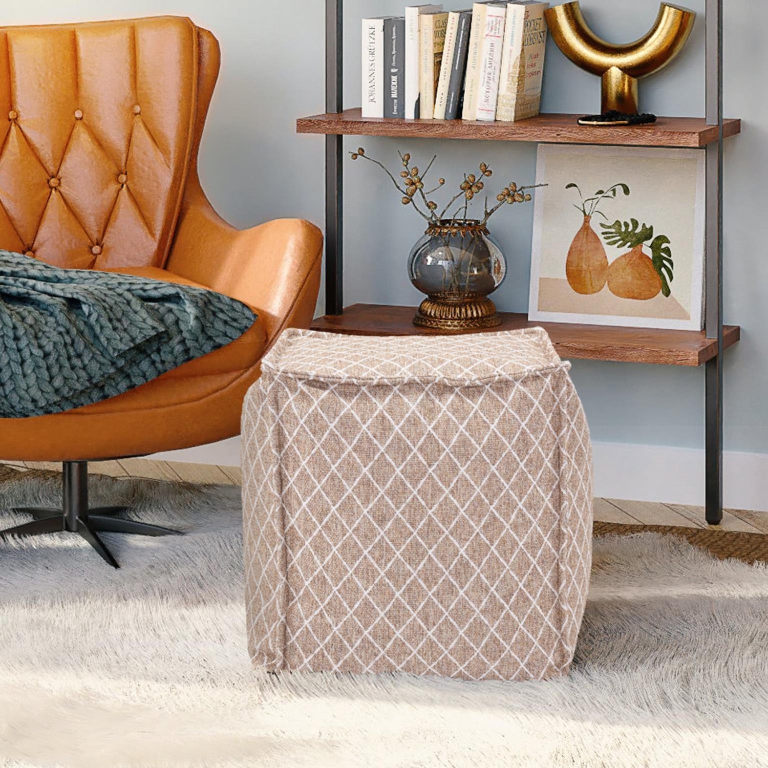 Square Pouf Grille-The Howard Elliott Collection-HOWARD-873-1133-Stools & OttomansNatural-2-France and Son