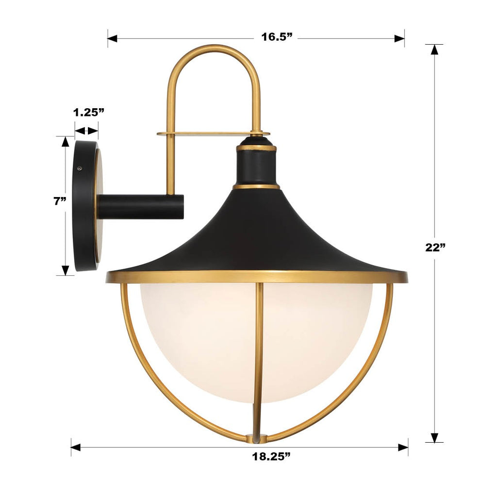 Atlas 3 Light Matte Black + Textured Gold Outdoor Sconce-Crystorama Lighting Company-CRYSTO-ATL-703-MK-TG	X - JAN 24-Outdoor Wall Sconces-3-France and Son