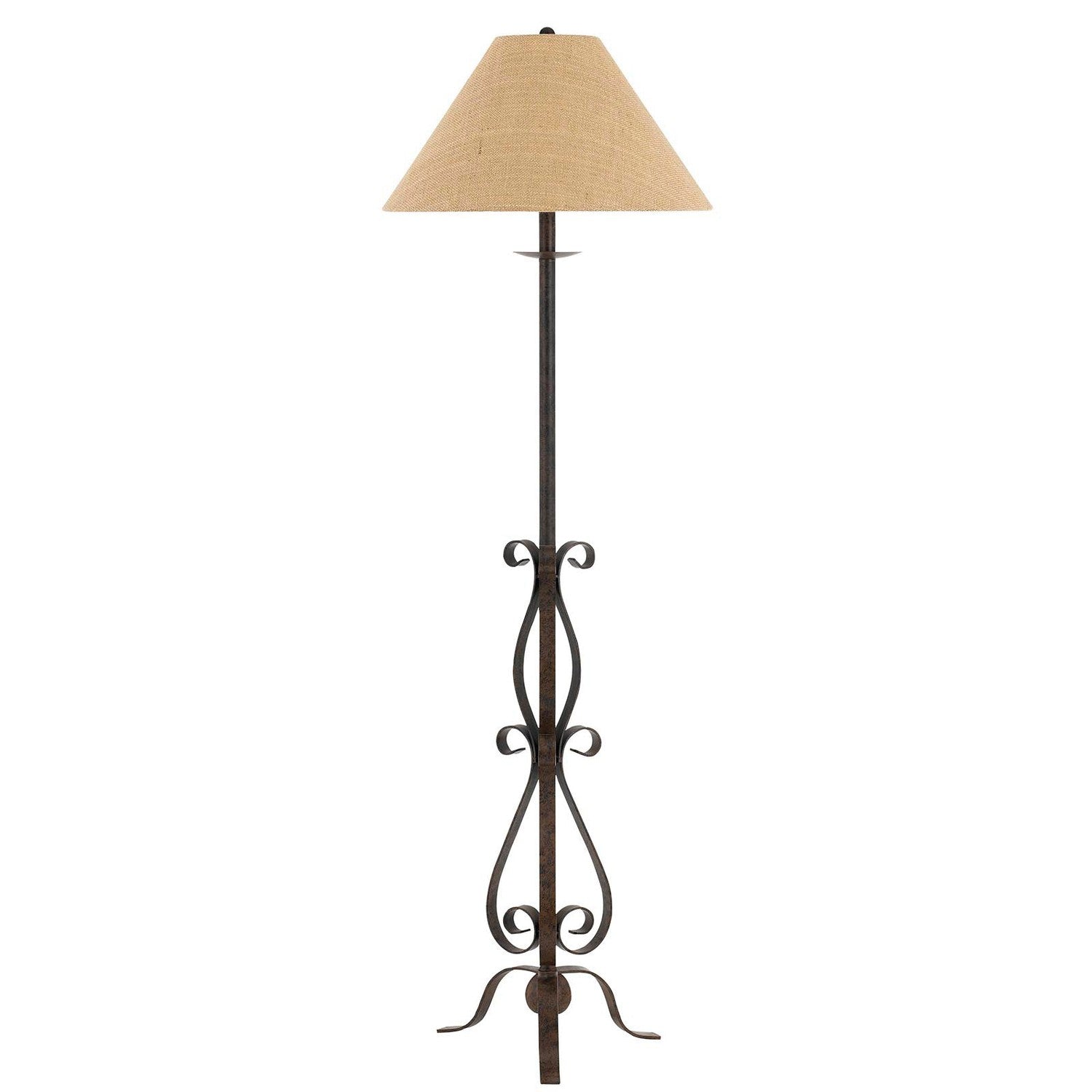 150W 3 Way Ekalaka Wrough Iron Floor Lamp With Burlap Shade-Cal Lighting-CAL-BO-2703FL-Floor Lamps-2-France and Son