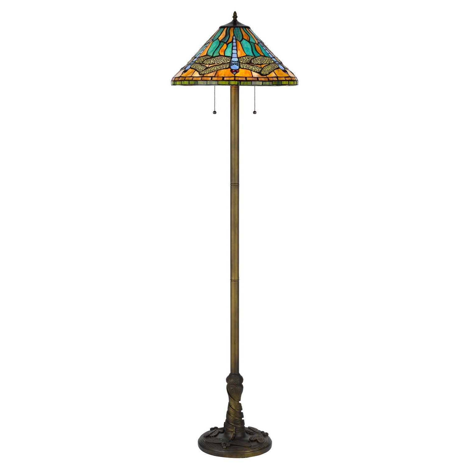60W x 2 metal/resin Tiffany table lamp with pull chain switches-Cal Lighting-CAL-BO-3108FL-Floor Lamps-1-France and Son