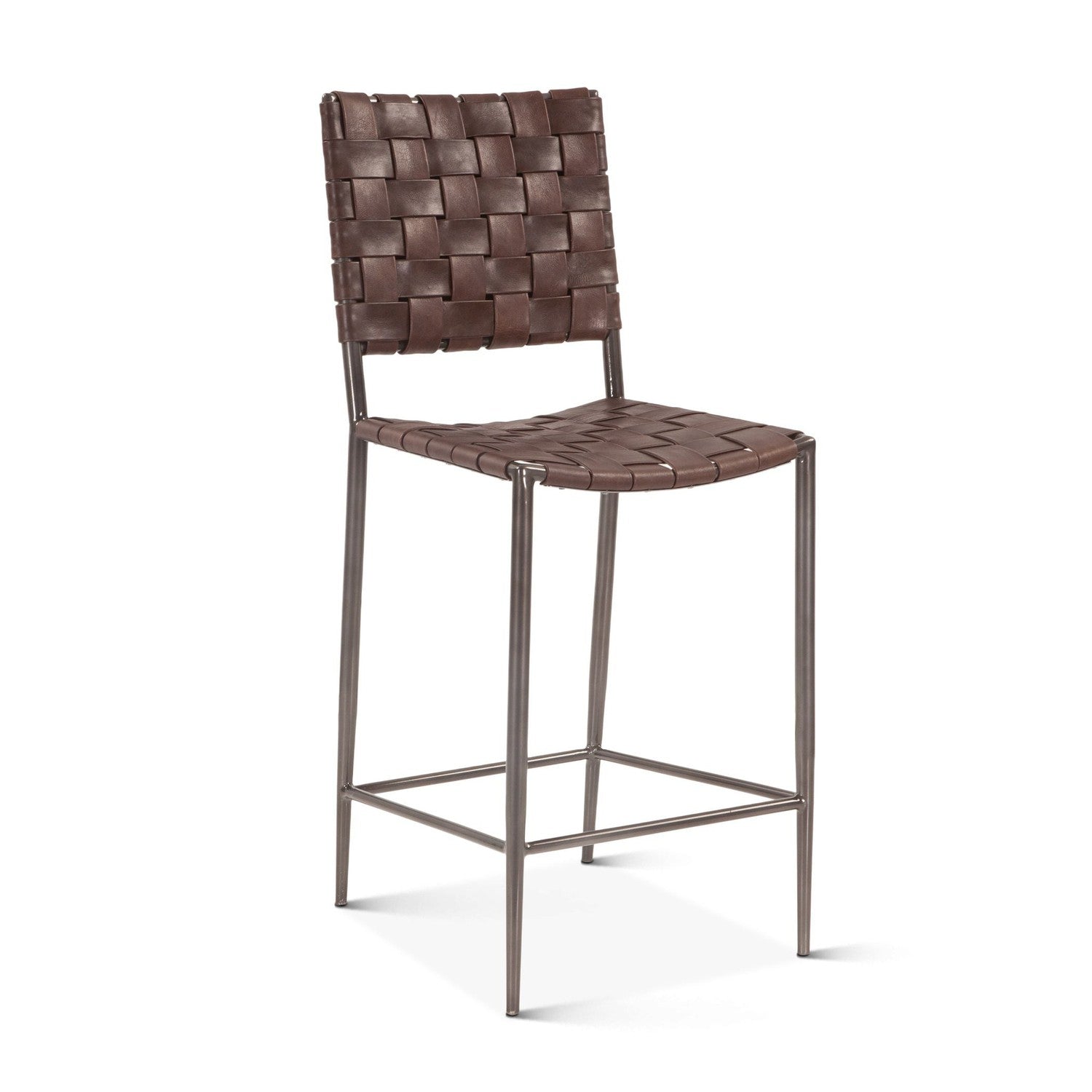 Copenhagen 17" Buffalo Leather and Iron Counter Chair-Home Trends & Designs-HOMETD-FCPH-CC17BR-Stools & OttomansBrown-7-France and Son