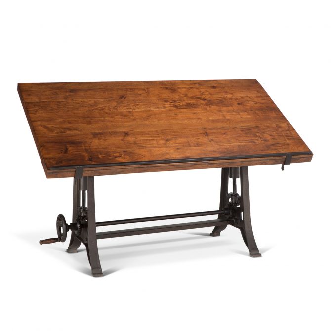 Industrial Loft 62-Inch Reclaimed Teak Wood Drafting Desk with Adjustable Crank-Home Trends & Designslore-HOMETD-FIL-OD62WN-Desks-3-France and Son