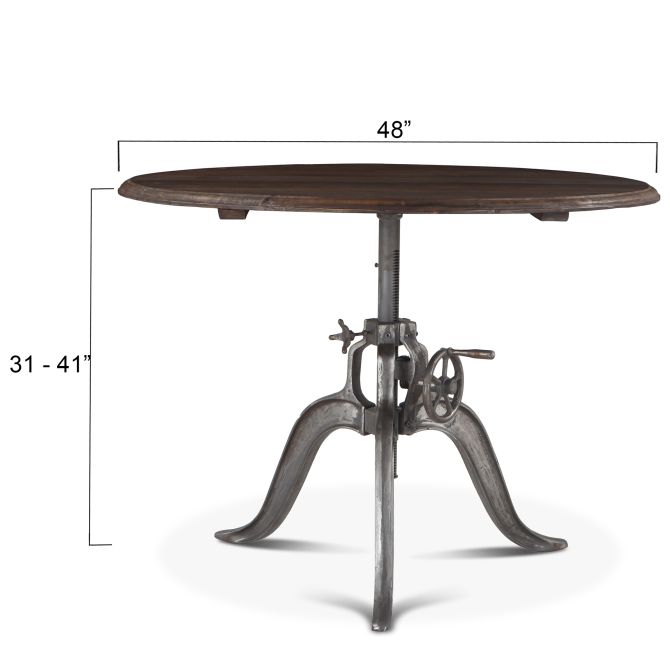 Industrial Loft 48-Inch Adjustable Crank Round Table with Reclaimed Teak Top-Home Trends & Designs-HOMETD-FIL-RD48WG-Dining Tables-3-France and Son