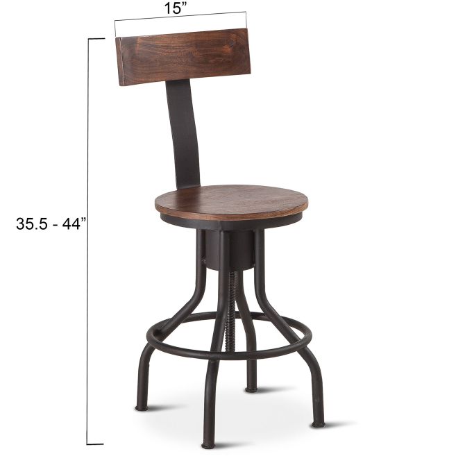 Industrial Modern 15" Adjustable Stool Walnut-Home Trends & Designs-HOMETD-FIM-ADC18-Stools & Ottomans-3-France and Son