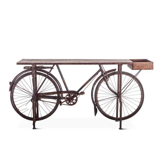 Industrial Teak Reclaimed Teak Bicycle Console-Home Trends & Designs-HOMETD-FIT-BICY-CN-Console Tables-1-France and Son