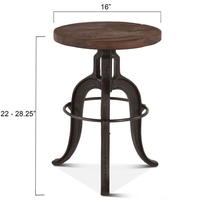 Industrial Teak 16" Reclaimed Wood Adjustable Stool Natural-Home Trends & Designs-HOMETD-FIT-STL16-Stools & Ottomans-4-France and Son