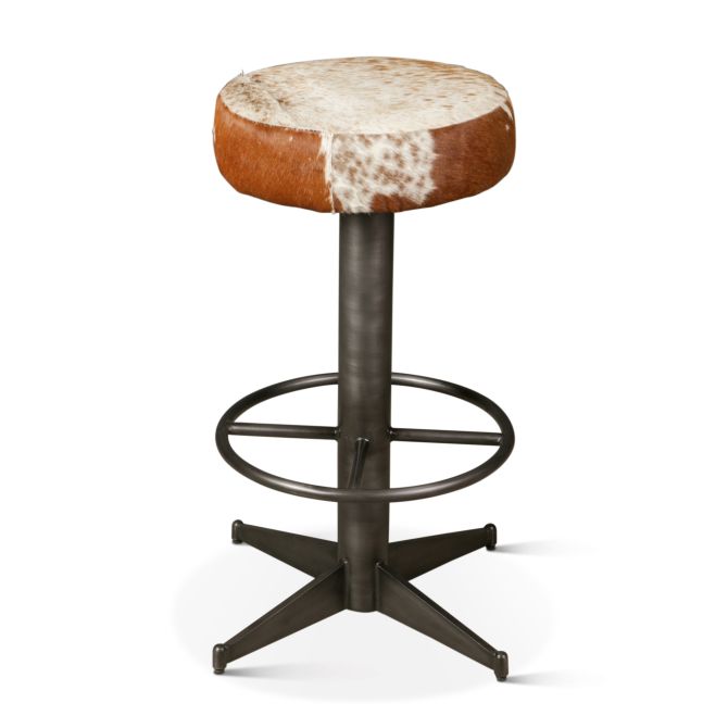 New York 16" Brown Cowhide Leather and Iron Bar Stool-Home Trends & Designs-HOMETD-FNY-BS16CWBR-Bar Stools-1-France and Son