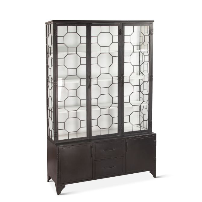 Pompeii Iron and Glass Cabinet Matte Black-Home Trends & Designs-HOMETD-FPP-GC56BLK-Bookcases & Cabinets56"-7-France and Son