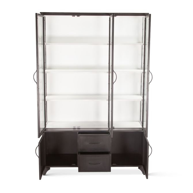 Pompeii Iron and Glass Cabinet Matte Black-Home Trends & Designs-HOMETD-FPP-GC37BLK-Bookcases & Cabinets37"-9-France and Son