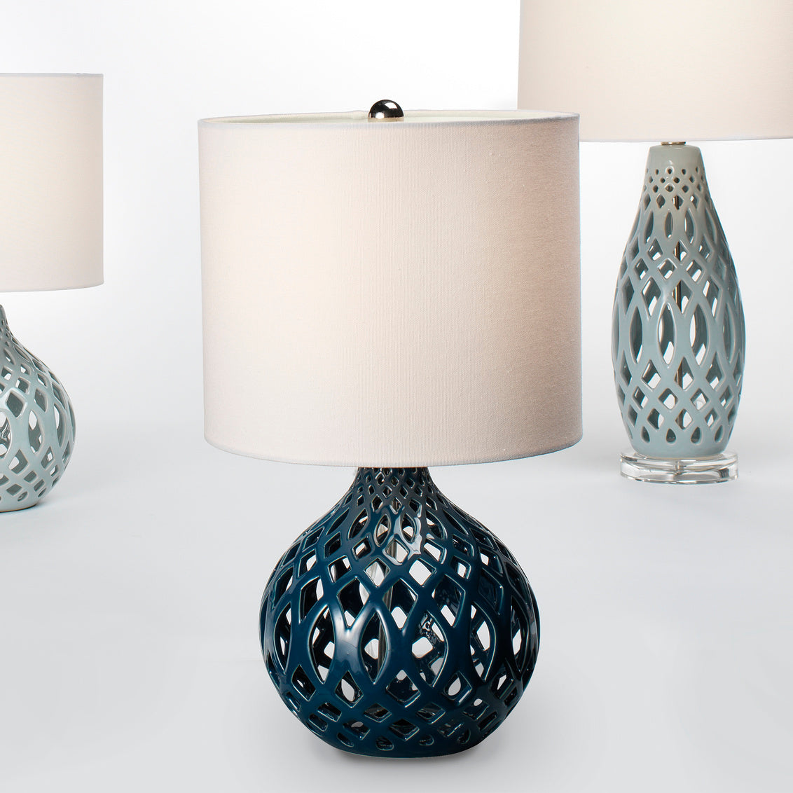 Fretwork Table Lamp-Jamie Young-JAMIEYO-LS9FRETNAVY-Table LampsNavy Blue Ceramic-2-France and Son