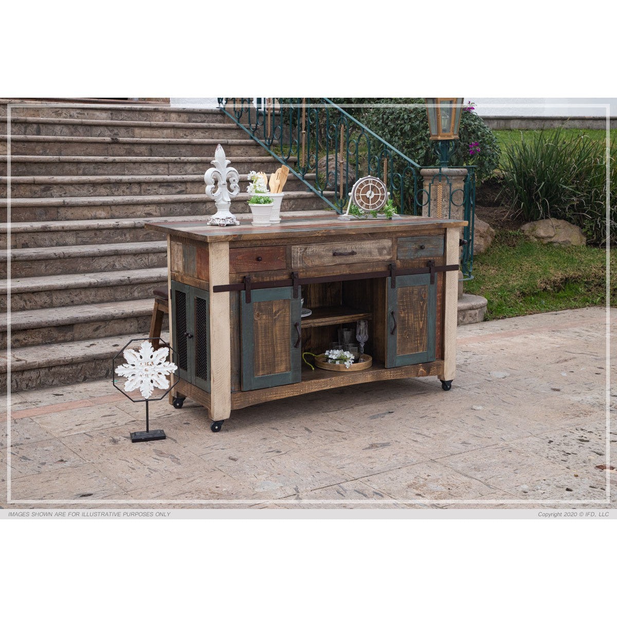 Antique Multicolor Kitchen Island-IFD-IFD-IFD968ISLAND-MC-Kitchen Islands-3-France and Son