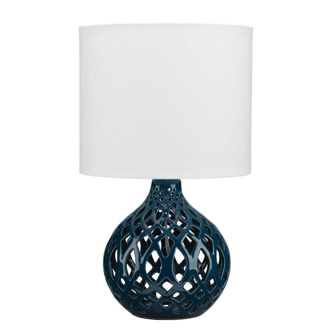 Fretwork Table Lamp-Jamie Young-JAMIEYO-LS9FRETNAVY-Table LampsNavy Blue Ceramic-1-France and Son