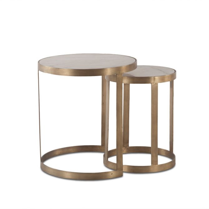 Michaelangelo 22" White Marble Nesting Side Tables-Home Trends & Designs-HOMETD-FMI-SNT22WMAB-Side Tables-1-France and Son