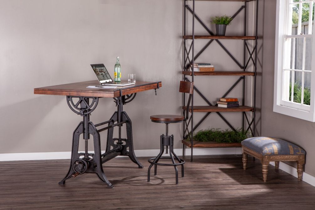 Industrial Loft 62-Inch Reclaimed Teak Wood Drafting Desk with Adjustable Crank-Home Trends & Designslore-HOMETD-FIL-OD62WN-Desks-5-France and Son